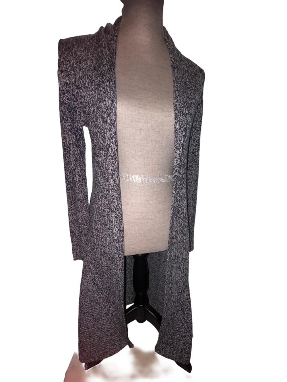 Vintage New York & Company  Long Open-Front Black & White Cardigan Sweater Coat